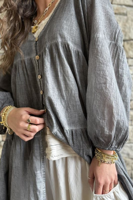 Lenni Cotton Midi Over Shirt Washed Charcoal /50=